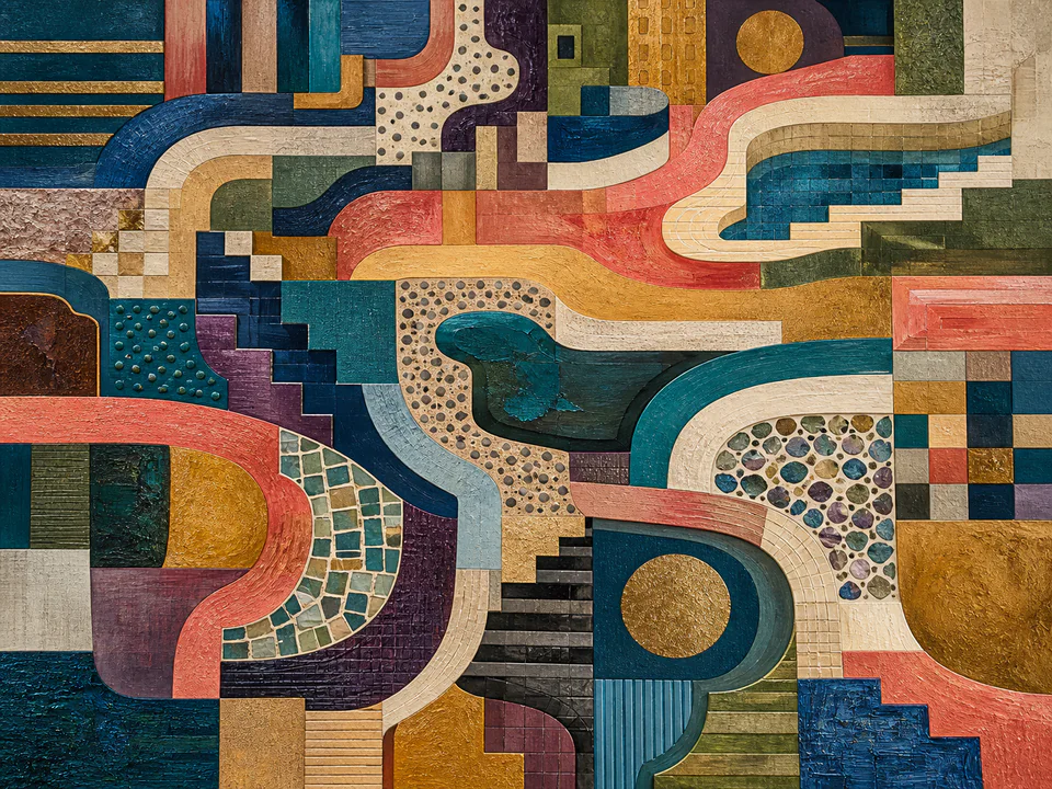 Prismatic Painted Labyrinth, an illustrated abstract worlds jigsaw puzzle scene