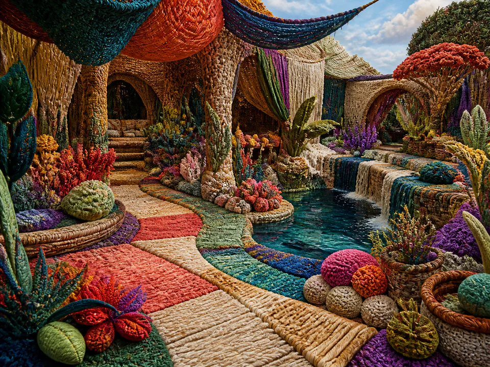 Woven Colour Garden, an illustrated abstract worlds jigsaw puzzle scene