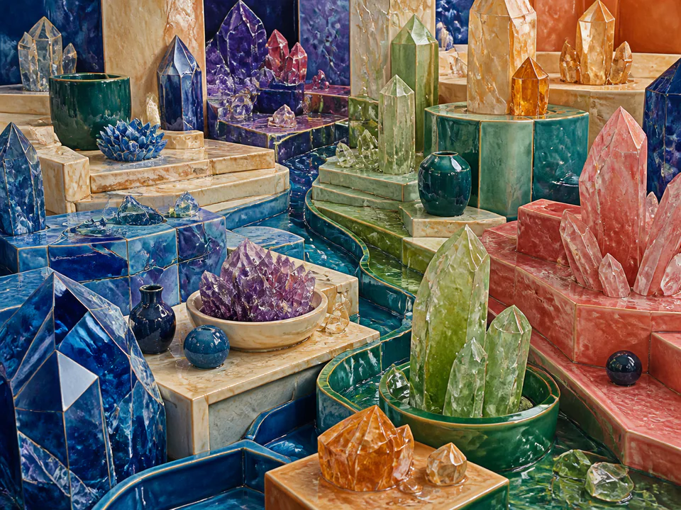 Ceramic Crystal Grid, an illustrated abstract worlds jigsaw puzzle scene