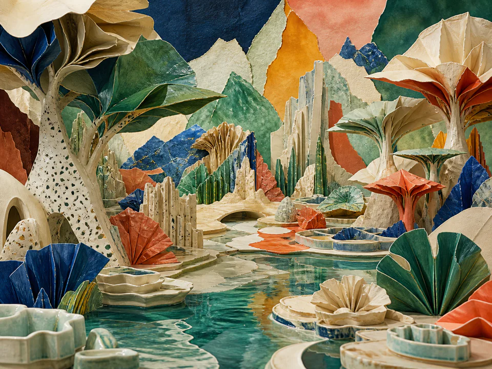 Ceramic Paper Forest, an illustrated abstract worlds jigsaw puzzle scene