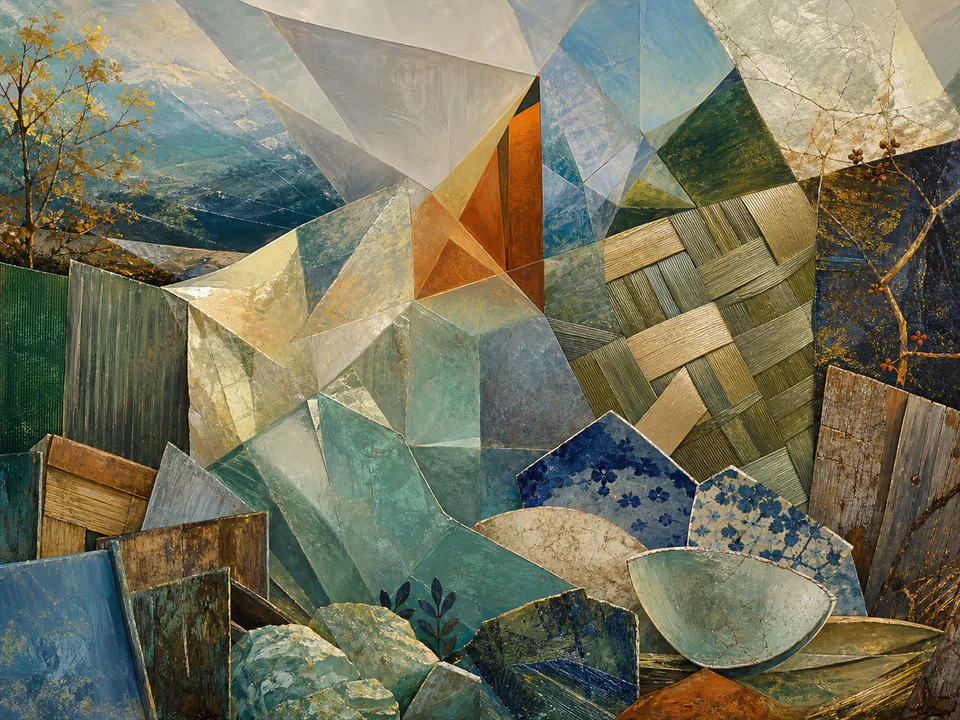 Paper Crystal Grid, an illustrated abstract worlds jigsaw puzzle scene