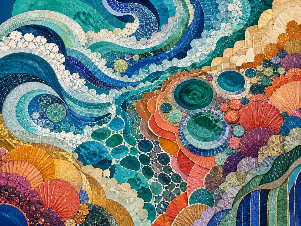 Mosaic Geometric Tide, an illustrated abstract worlds jigsaw puzzle scene