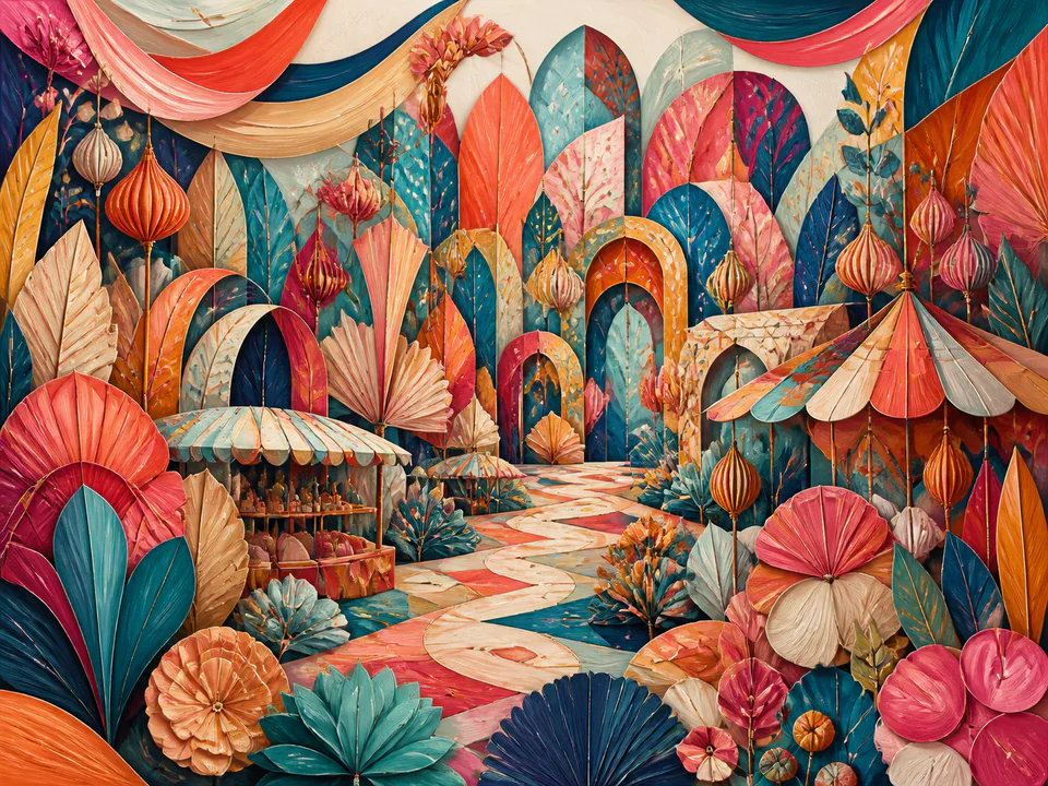 Botanical Shape Festival, an illustrated abstract worlds jigsaw puzzle scene