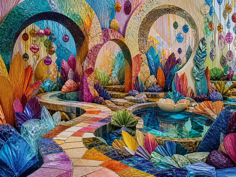 Neon Colour Garden, an illustrated abstract worlds jigsaw puzzle scene