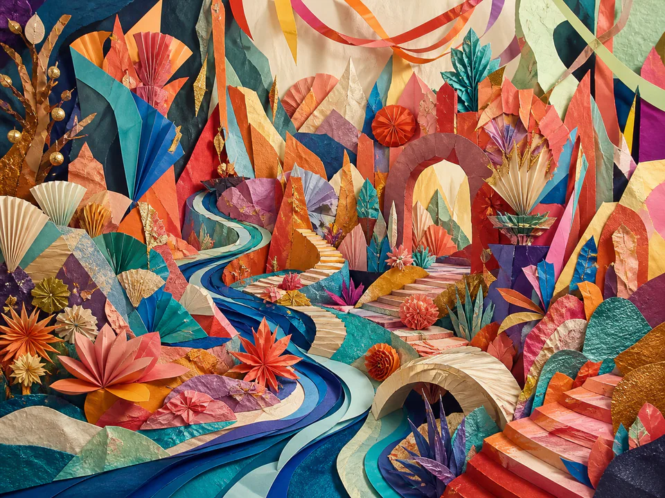 Neon Shape Festival, an illustrated abstract worlds jigsaw puzzle scene