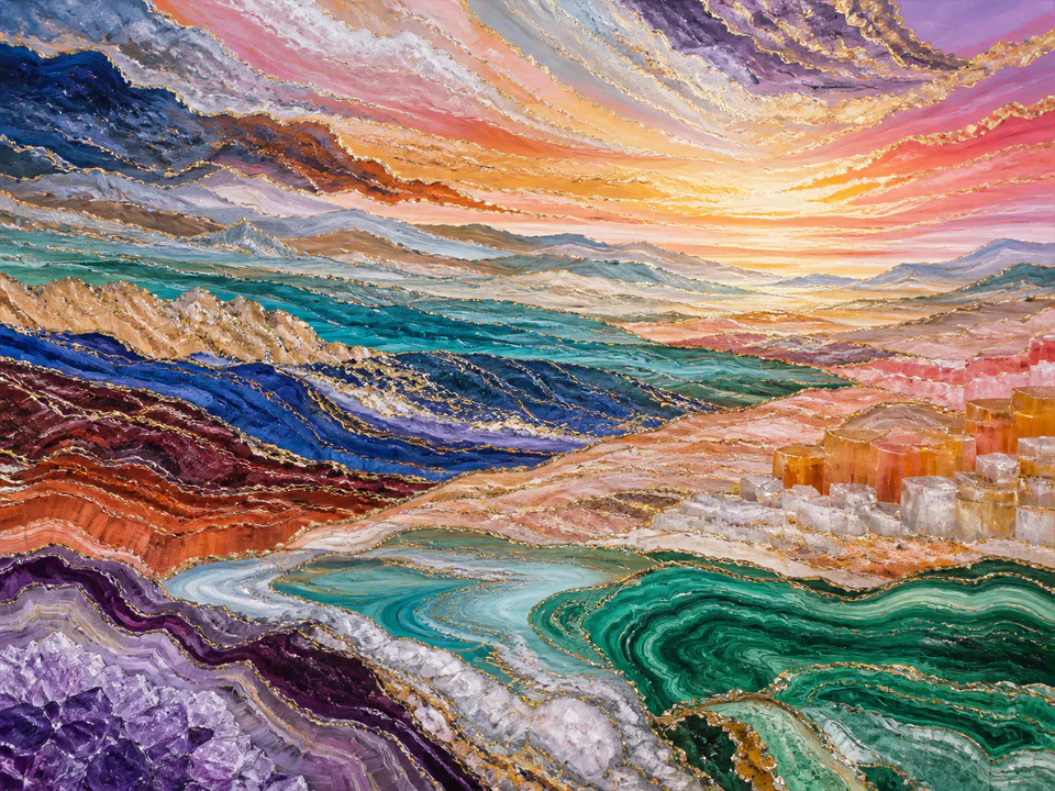 Mineral Layered Horizon, an illustrated abstract worlds jigsaw puzzle scene