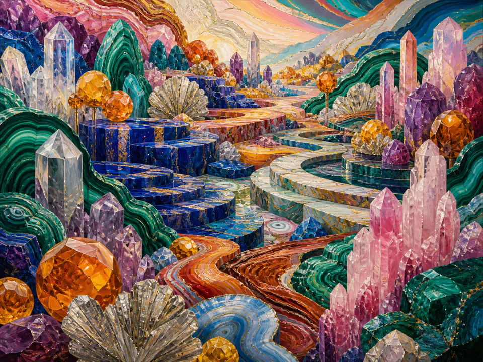 Mineral Shape Festival, an illustrated abstract worlds jigsaw puzzle scene