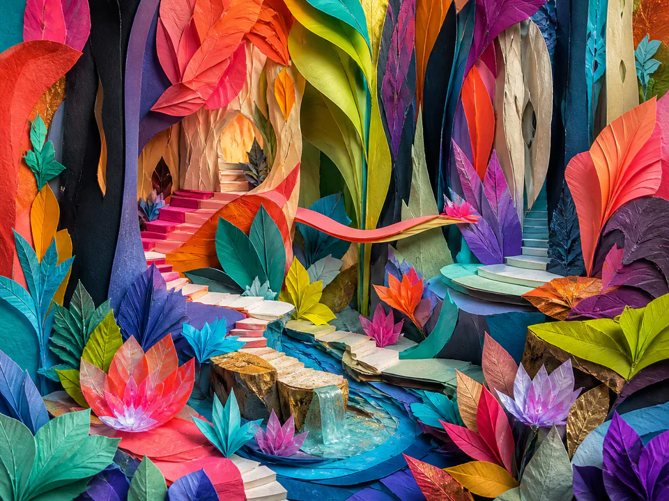 Mineral Paper Forest, an illustrated abstract worlds jigsaw puzzle scene