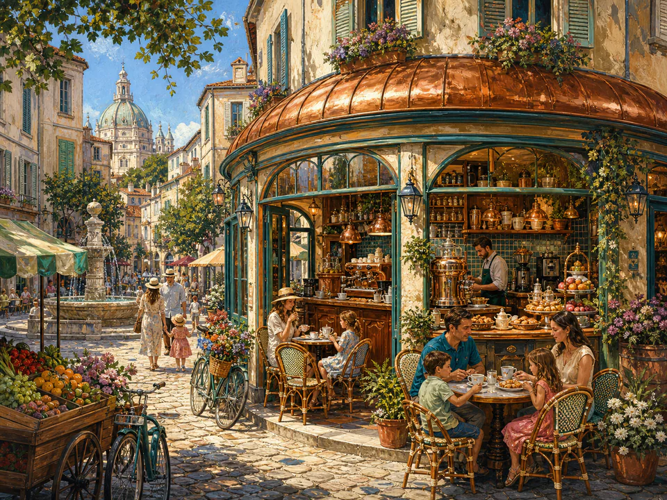 Copper Corner Café, an illustrated cafés & kitchens jigsaw puzzle scene
