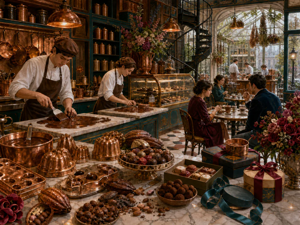Copper Chocolate Shop, an illustrated cafés & kitchens jigsaw puzzle scene