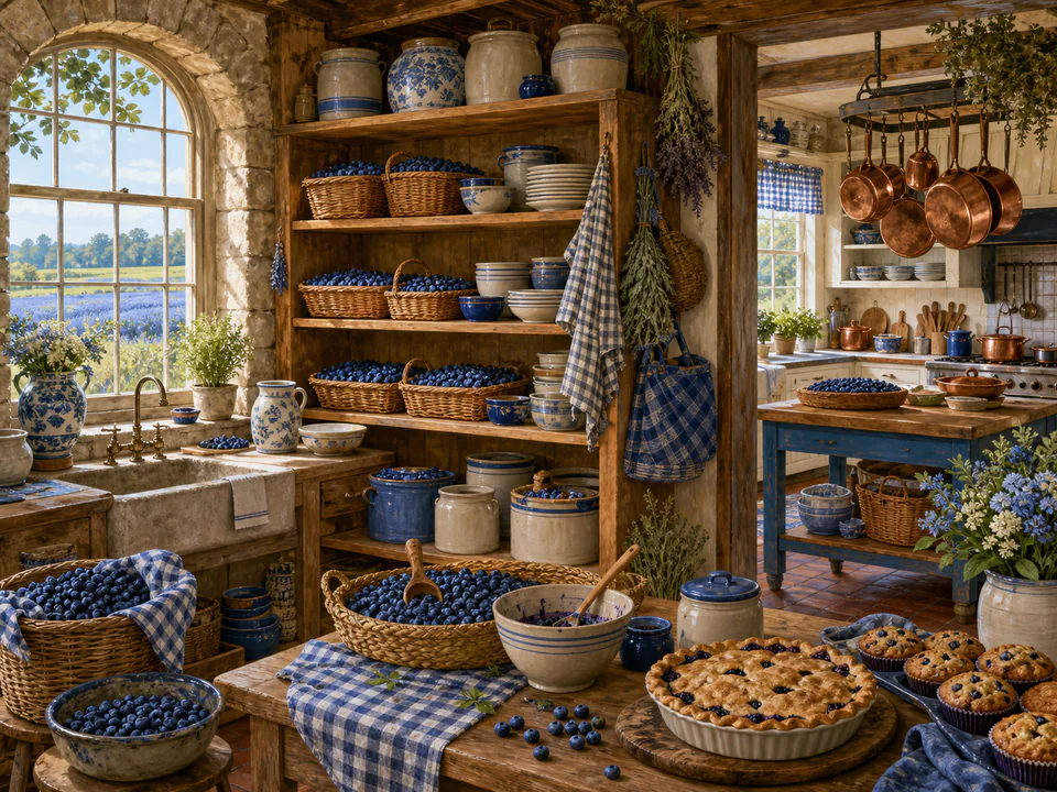 Blueberry Farmhouse Pantry, an illustrated cafés & kitchens jigsaw puzzle scene