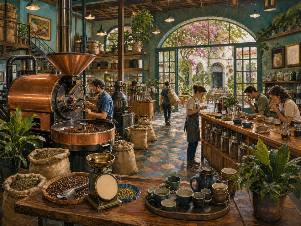 Sunday Coffee Roastery, an illustrated cafés & kitchens jigsaw puzzle scene