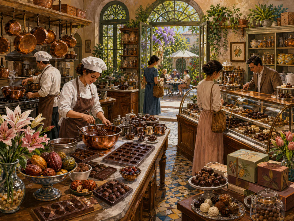 Sunday Chocolate Shop, an illustrated cafés & kitchens jigsaw puzzle scene