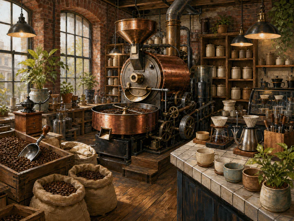 Bistro Coffee Roastery, an illustrated cafés & kitchens jigsaw puzzle scene