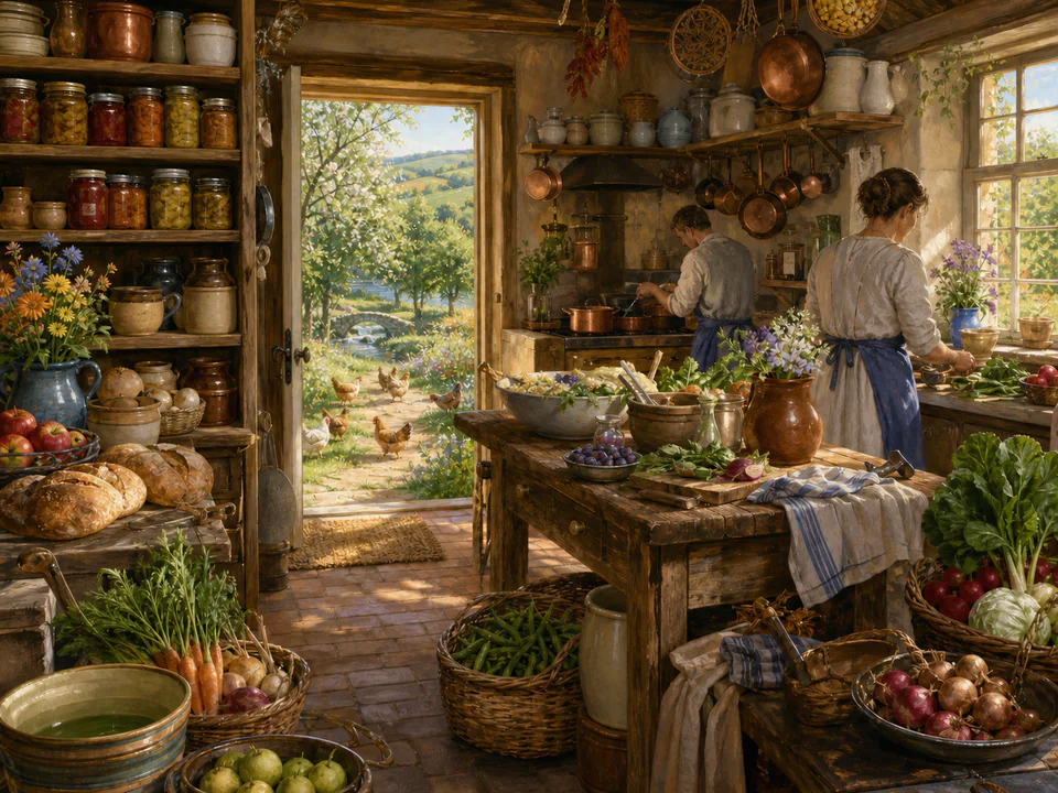 Garden Farmhouse Pantry, an illustrated cafés & kitchens jigsaw puzzle scene