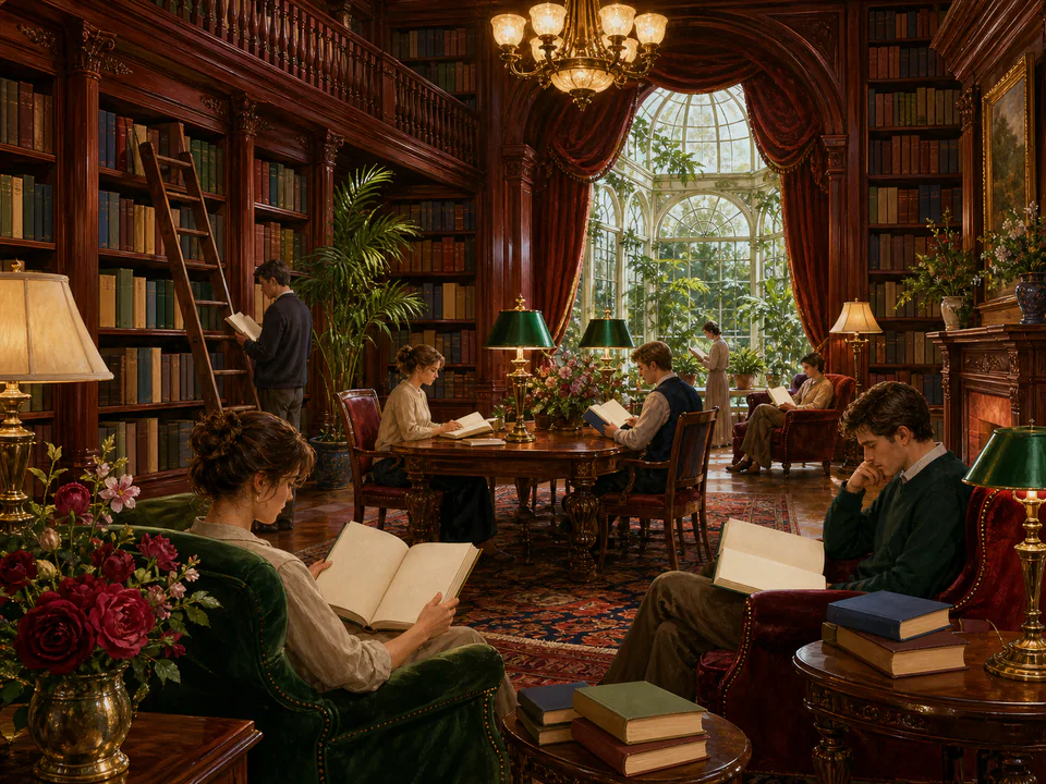 Rosewood Reading Room, an illustrated cozy cottages jigsaw puzzle scene