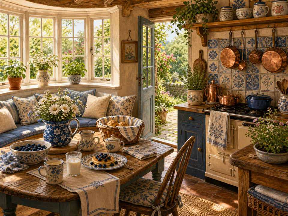 Sunlit Kitchen Nook, an illustrated cozy cottages jigsaw puzzle scene