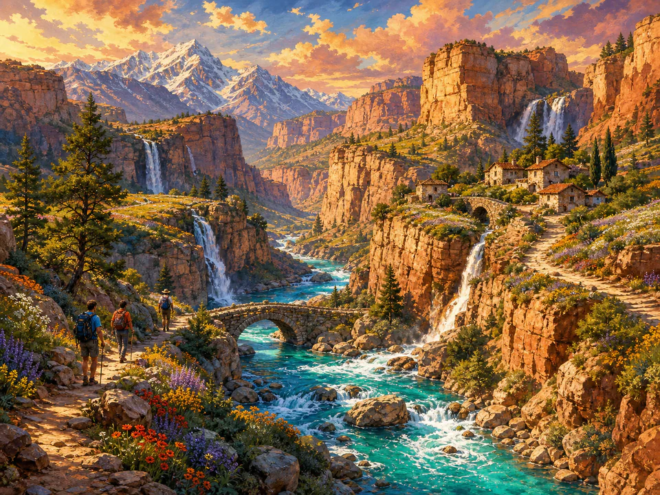 Golden River Canyon, an illustrated dream landscapes jigsaw puzzle scene