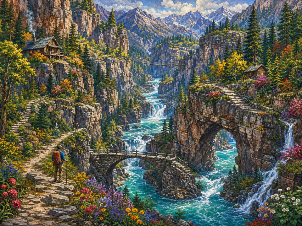 Wild River Canyon, an illustrated dream landscapes jigsaw puzzle scene