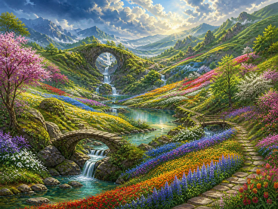 Pastel Rainbow Hills, an illustrated dream landscapes jigsaw puzzle scene