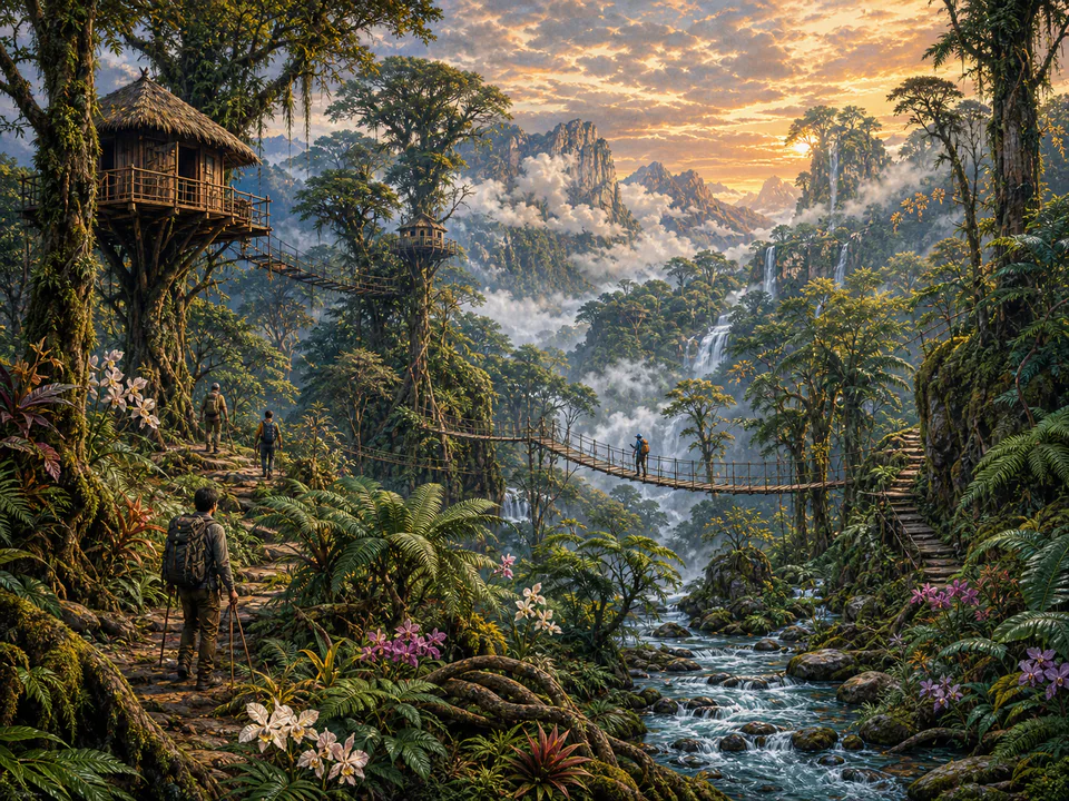Dawn Cloud Forest, an illustrated dream landscapes jigsaw puzzle scene