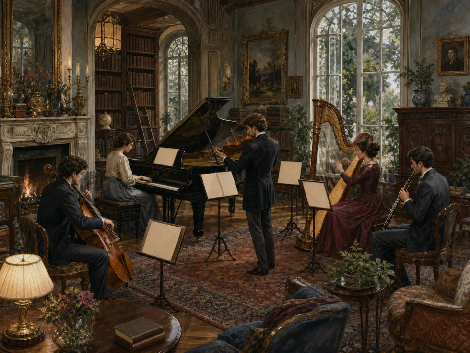 Dusty Music Room, an illustrated libraries & interiors jigsaw puzzle scene