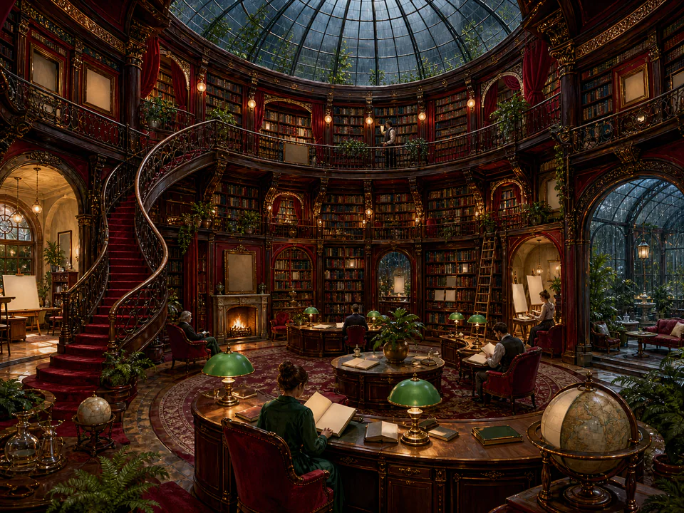 Velvet Circular Library, an illustrated libraries & interiors jigsaw puzzle scene