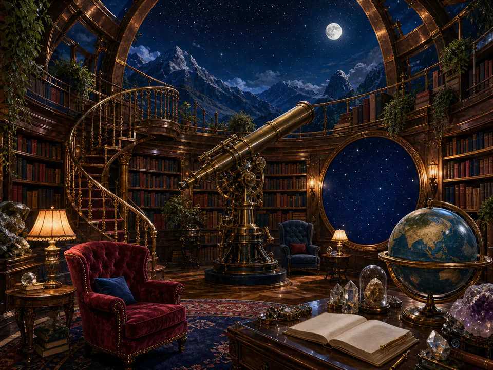 Velvet Observatory, an illustrated libraries & interiors jigsaw puzzle scene