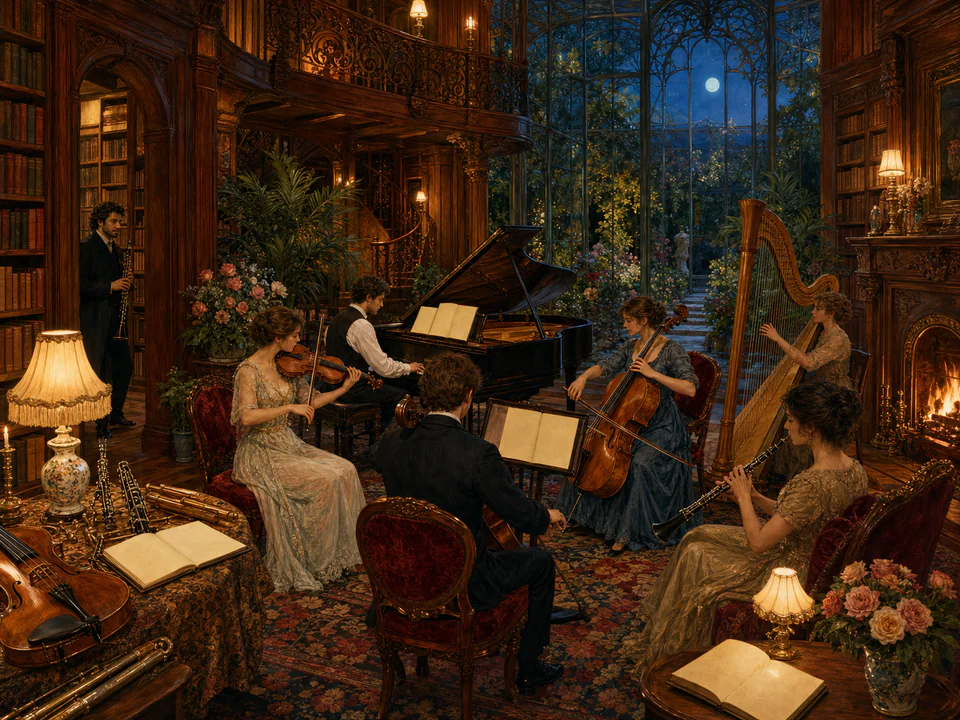 Secret Music Room, an illustrated libraries & interiors jigsaw puzzle scene