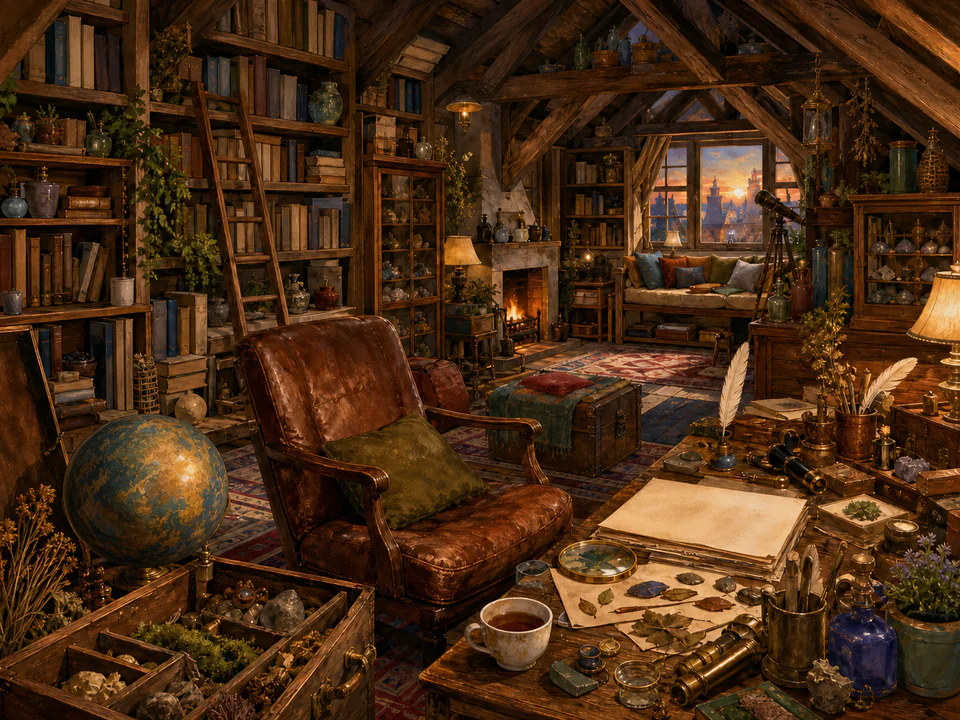 Secret Attic Study, an illustrated libraries & interiors jigsaw puzzle scene