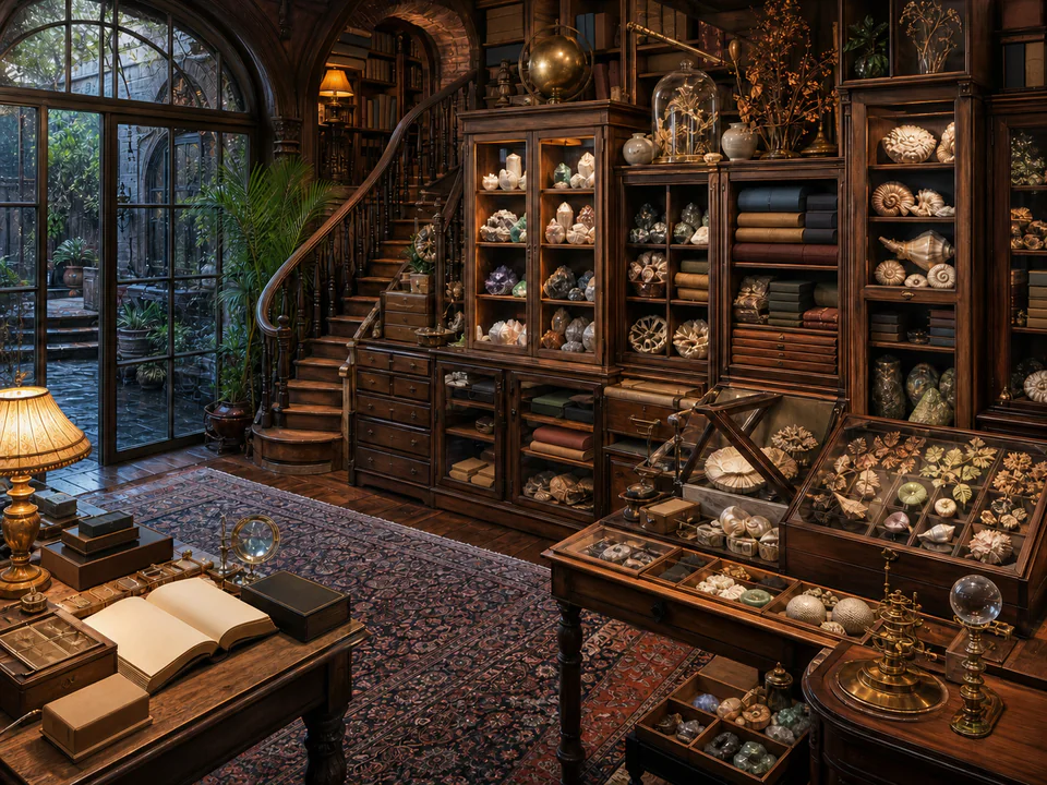 Secret Collectors Cabinet, an illustrated libraries & interiors jigsaw puzzle scene