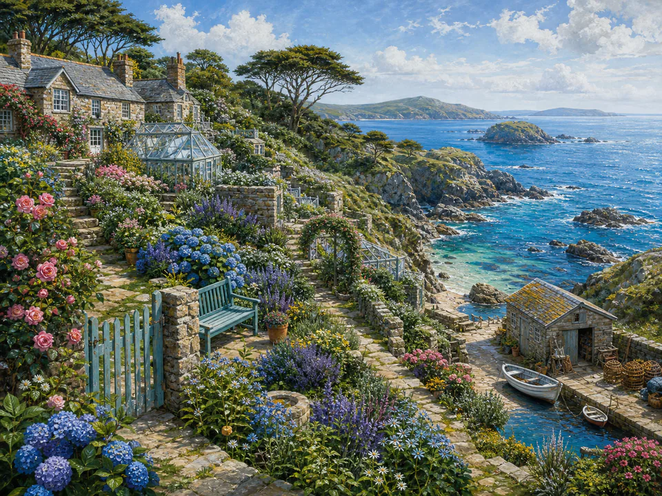 Saltwater Coastal Gardens, an illustrated seaside scenes jigsaw puzzle scene