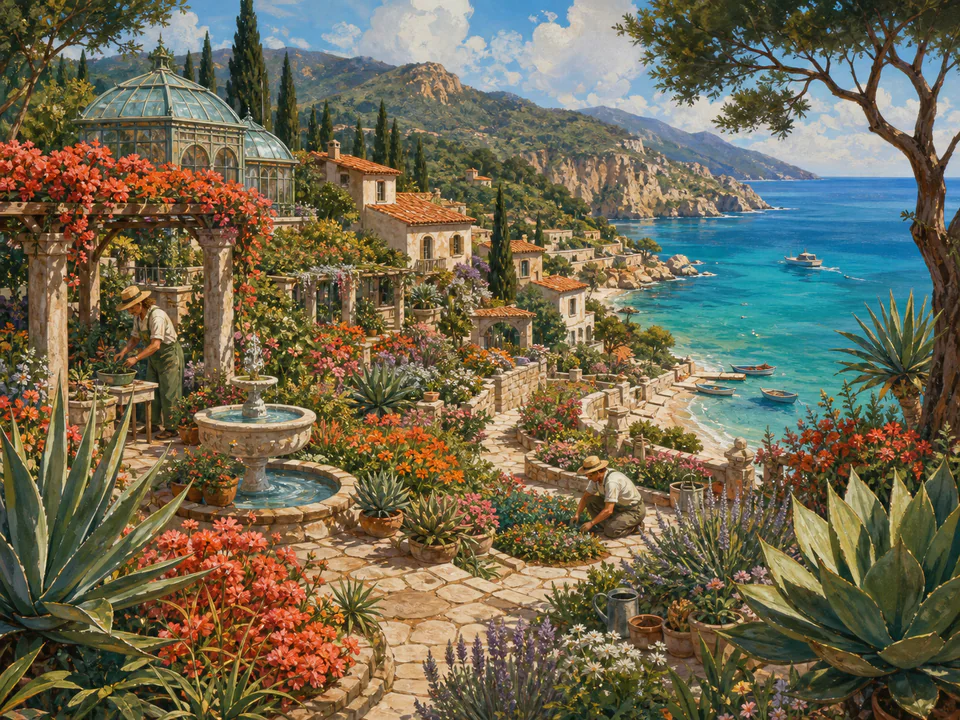 Coral Coastal Gardens, an illustrated seaside scenes jigsaw puzzle scene
