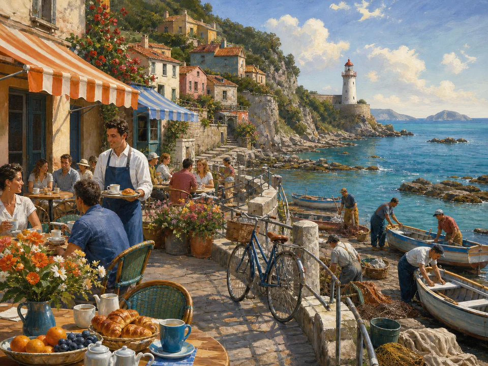 Regatta Seafront Café, an illustrated seaside scenes jigsaw puzzle scene