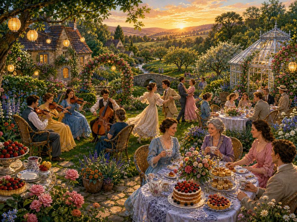 Midsummer Garden Party, an illustrated seasonal celebrations jigsaw puzzle scene