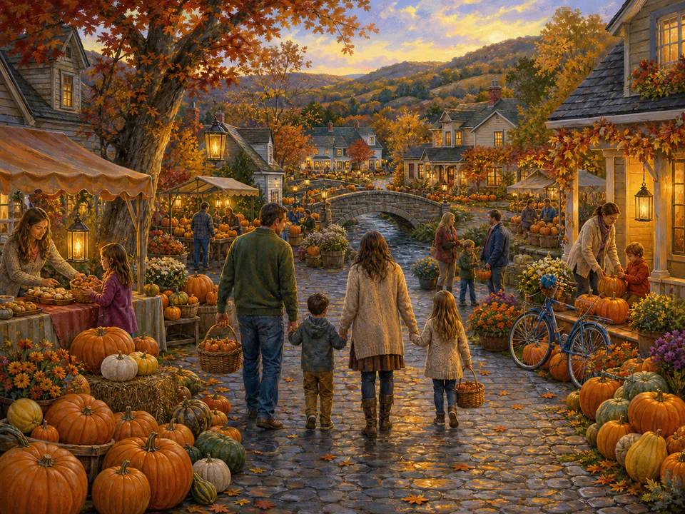 Halloween Pumpkin Lane, an illustrated seasonal celebrations jigsaw puzzle scene