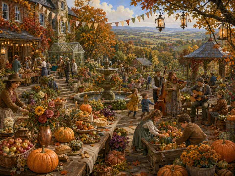New Year Garden Party, an illustrated seasonal celebrations jigsaw puzzle scene
