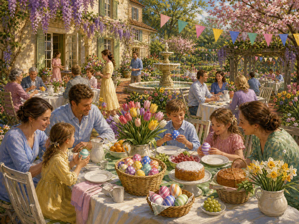 Easter Garden Party, an illustrated seasonal celebrations jigsaw puzzle scene