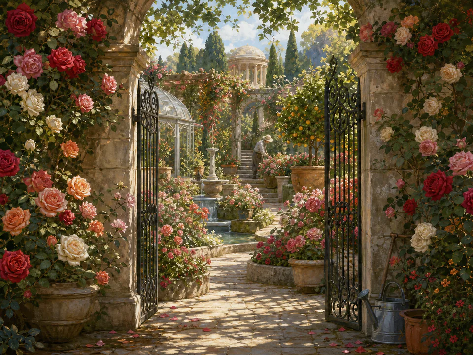 Jade Secret Gate, an illustrated secret gardens jigsaw puzzle scene